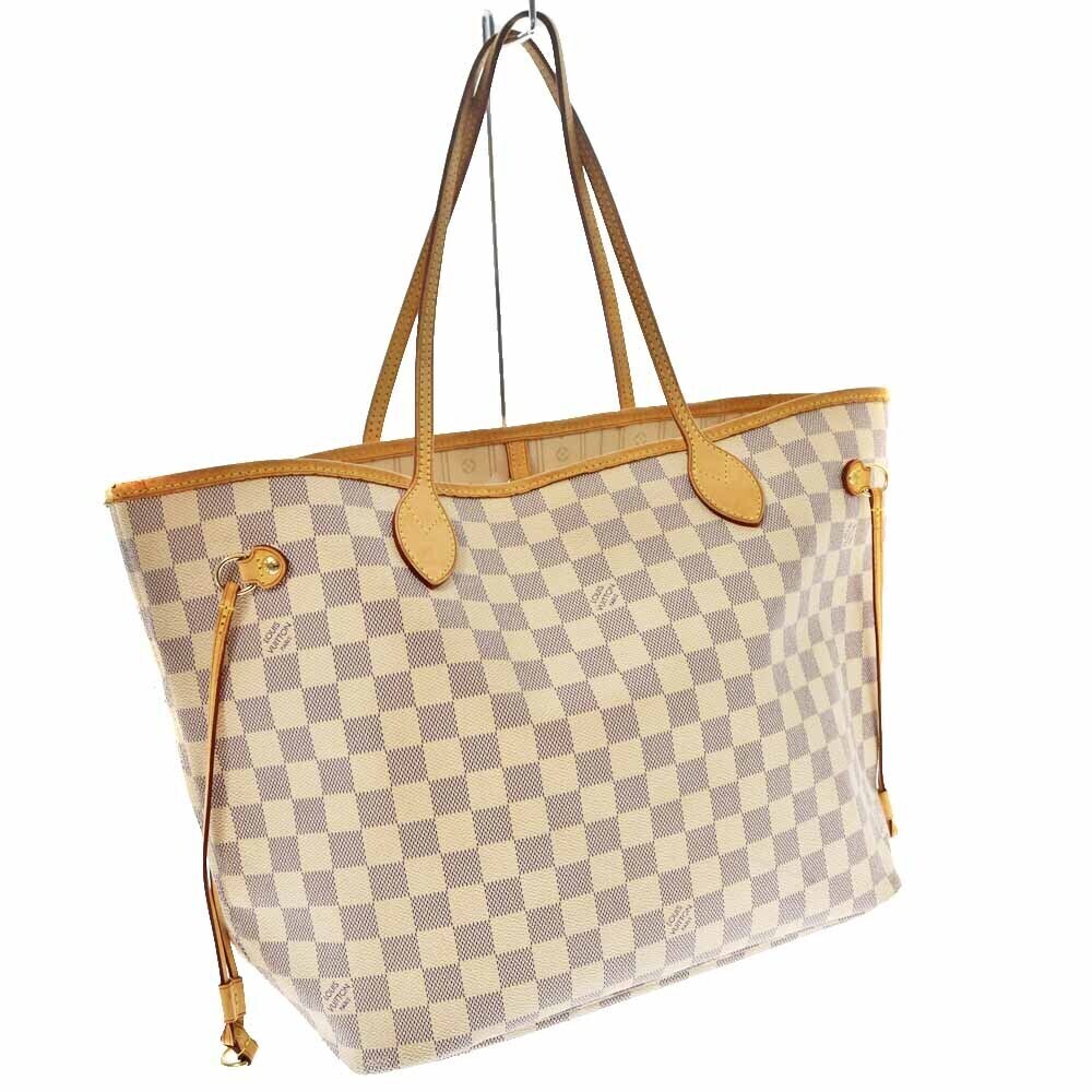 LOUIS VUITTON Neverfull Tote Bag Shoulder Damier Azur White Canvas White Gray